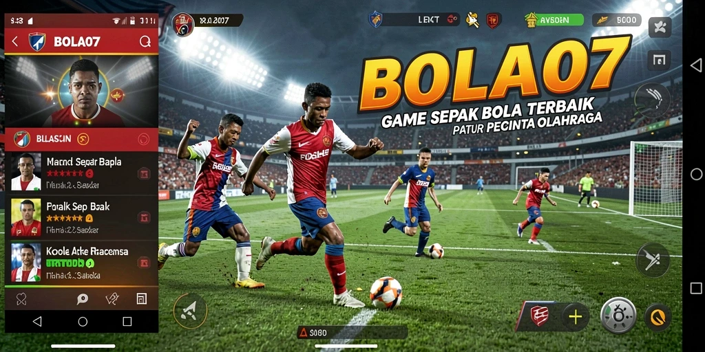 Tampilan gameplay BOLA07 dengan aksi sepak bola yang mendebarkan.