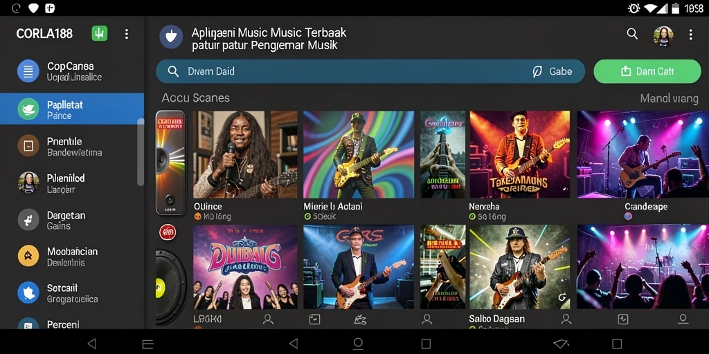 Tampilan gameplay utama CORLA188 dengan berbagai pilihan musik.