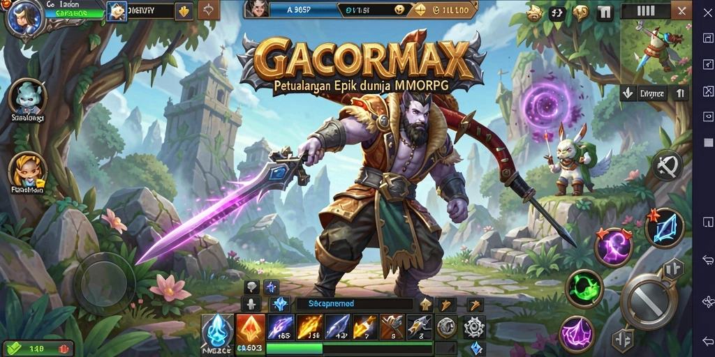 Screenshot gameplay GACORMAX menampilkan aksi pertarungan seru dalam dunia MMORPG.