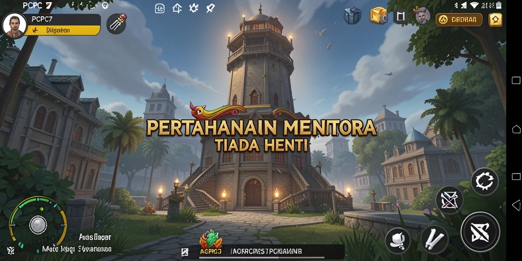 Tampilan screenshot gameplay PCPC7 yang menegangkan dalam Strategi Tower Defense.